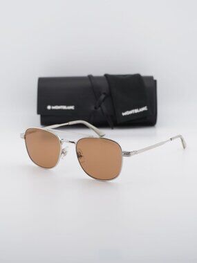 Montblanc MB0363S 005 Square Sunglasses - Silver / Brown